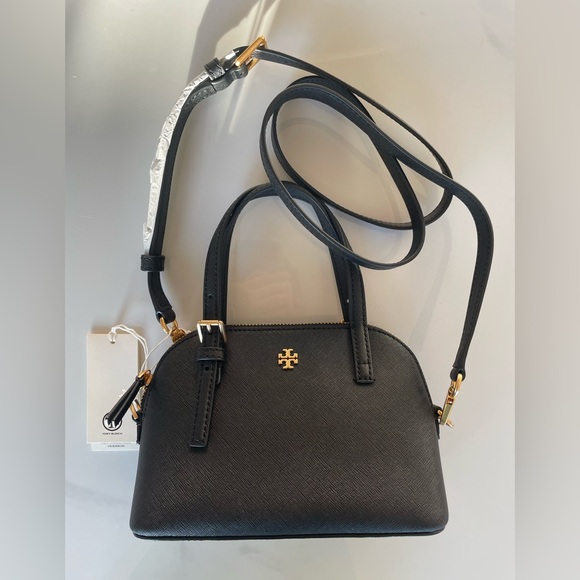 NWT Tory Burch Emerson Dome Satchel Crossbody HandBag Black Saffiano Leather - Picture 1 of 12